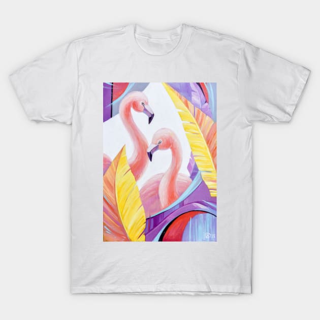 Flamingos in Love. Floral Mood Edit T-Shirt by Olya Yatsenko